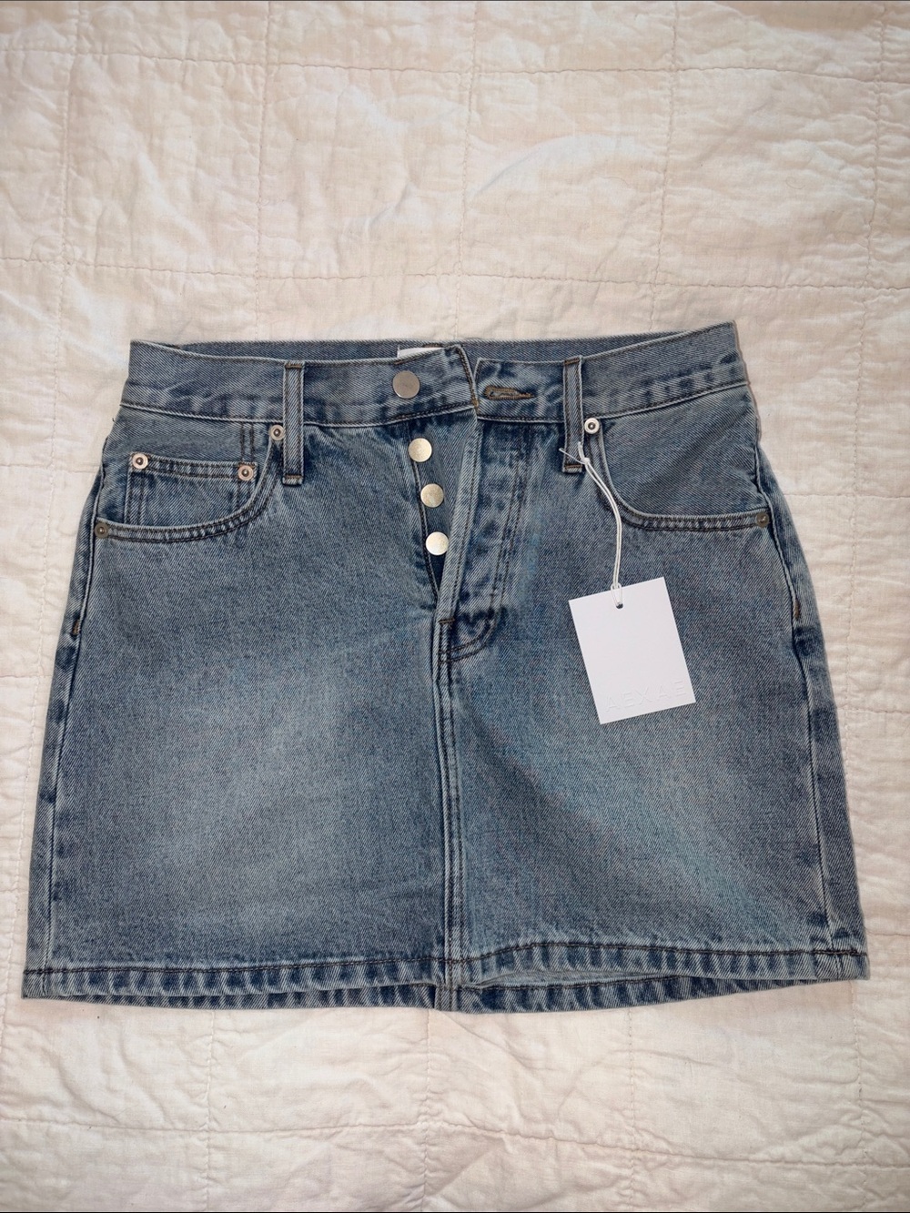 Denim Button-Front Mini Skirt - Blue